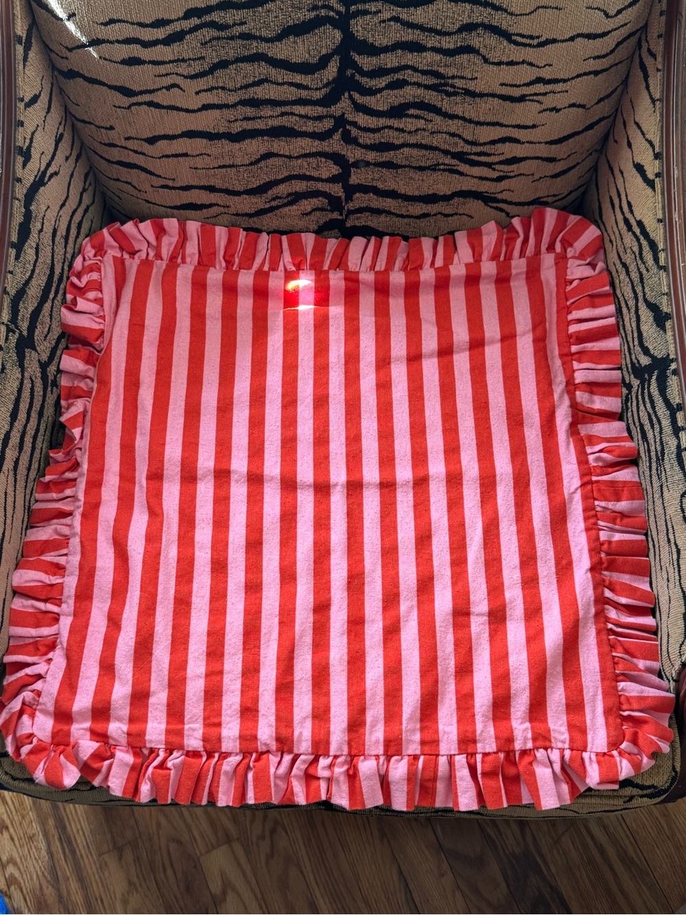H&M Pink & Red Striped Ruffled Throw Pillow Cover